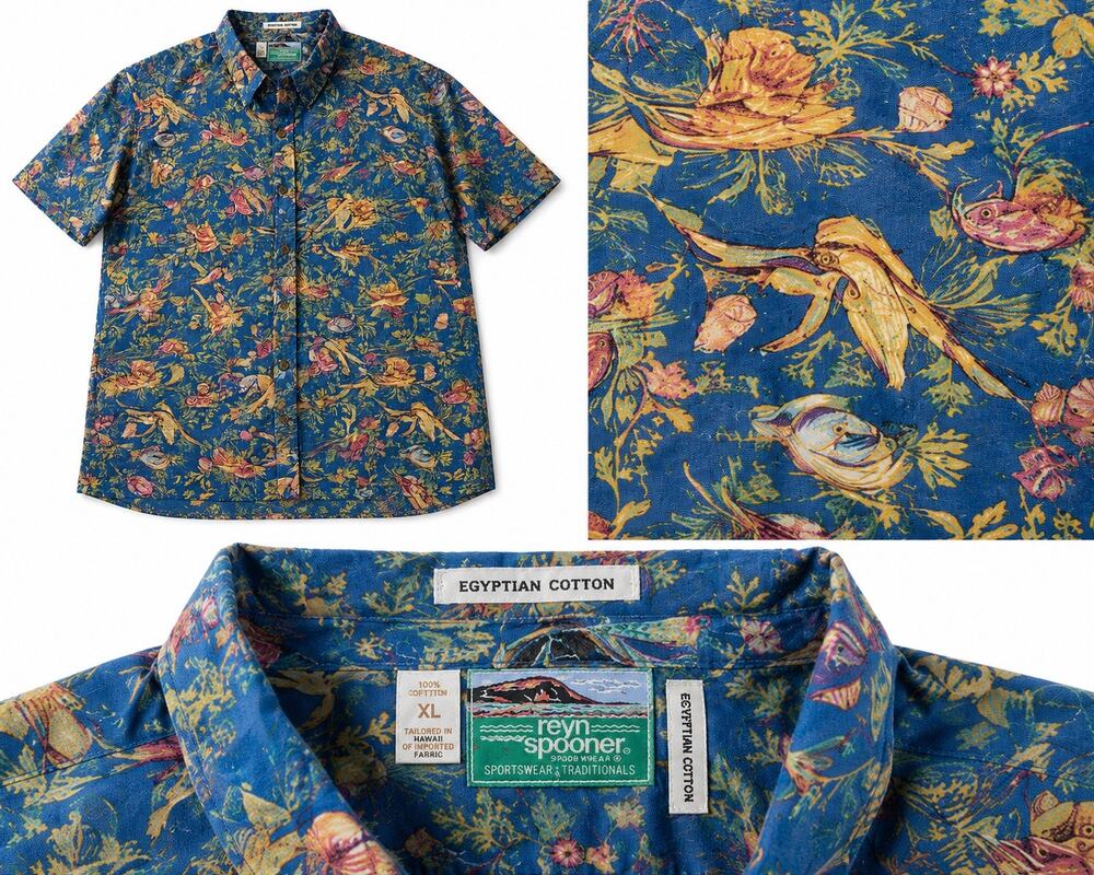 Reyn Spooner Hawaiian Shirt XL Blue Underwater Reef Fish Print Egyptian Cotton